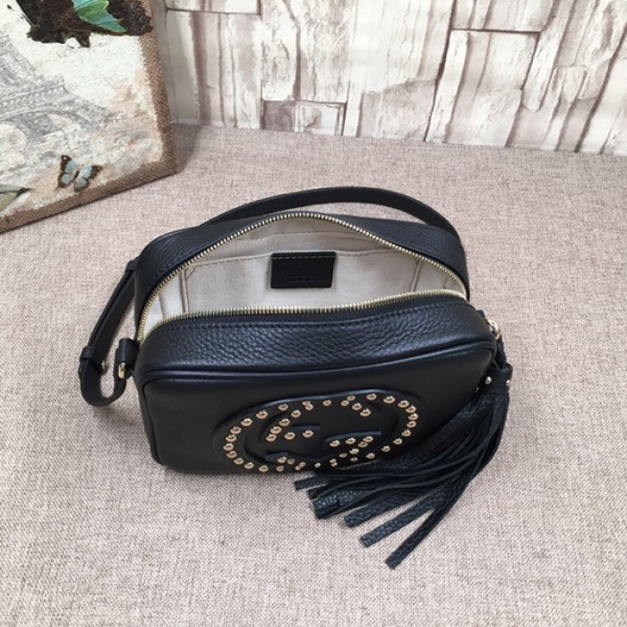 Gucci Soho Small Leather Disco Bag Black with Studs 308364
