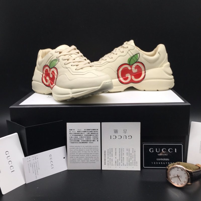 Gucci Rhyton Leather Sneaker with Apple Print
