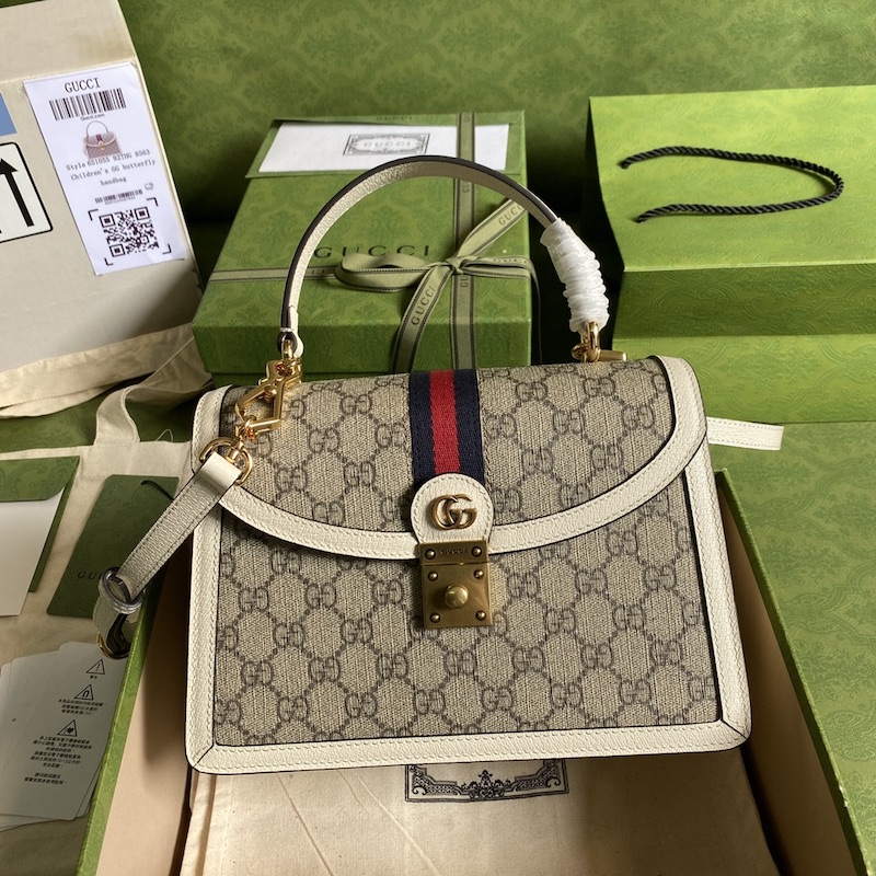 Gucci Ophidia small top handle bag with Web white ‎651055