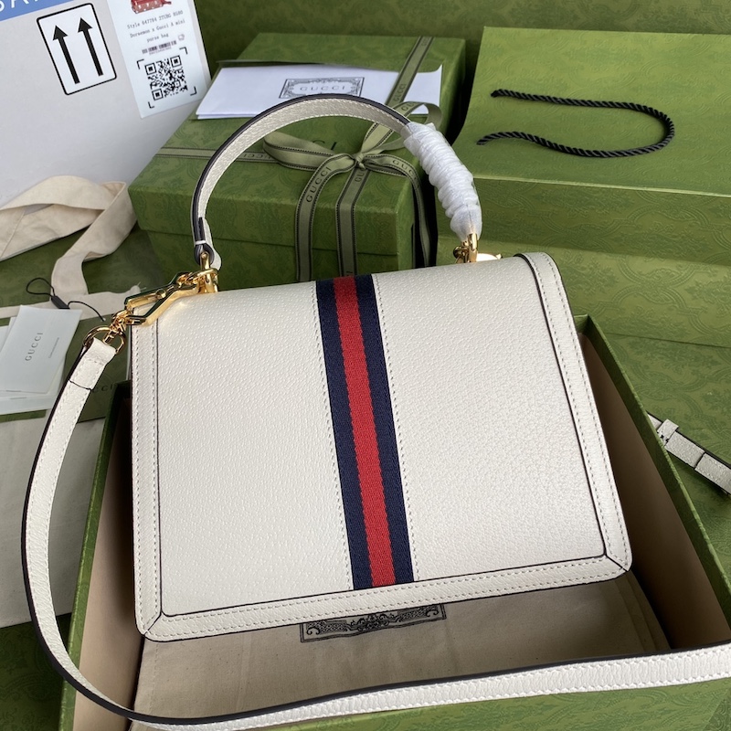 Gucci Ophidia small top handle bag with White leather ‎651055