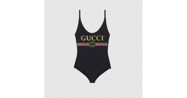 Sparkling swimsuit with Gucci logo Black