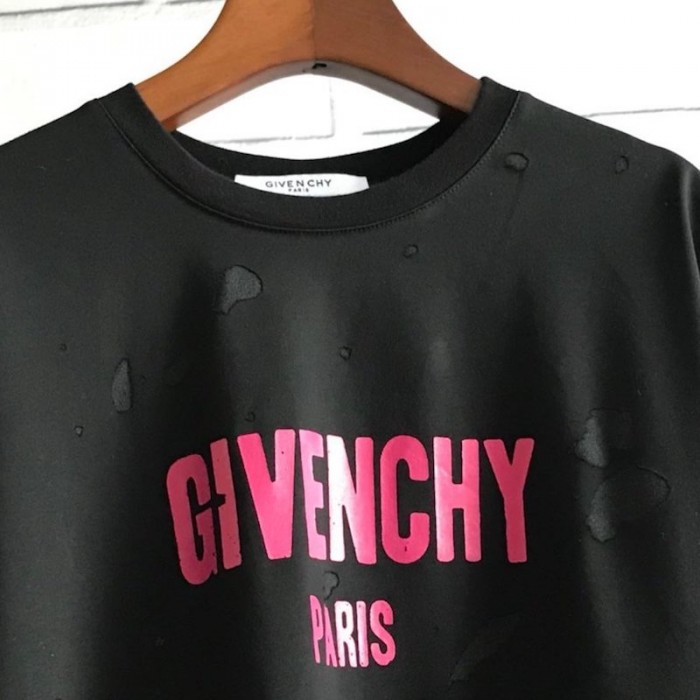 Givenchy Paris Destroyed Oversized T shirt Black with Red