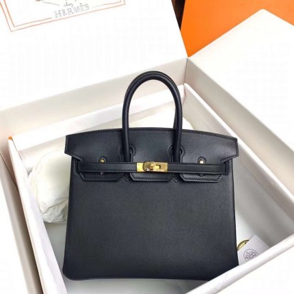 Hermes Birkin 25 Swift Leather Bag Black