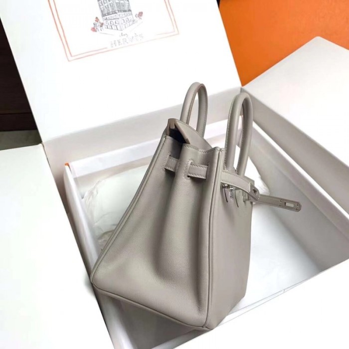 Hermes Birkin 25 Swift Leather Bag Gray