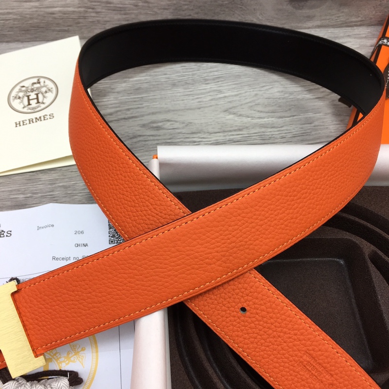 Hermes Men's Reversible Togo Leather 38MM Belt Orange / Gold