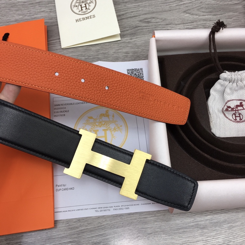Hermes Men's Reversible Togo Leather 38MM Belt Orange / Gold
