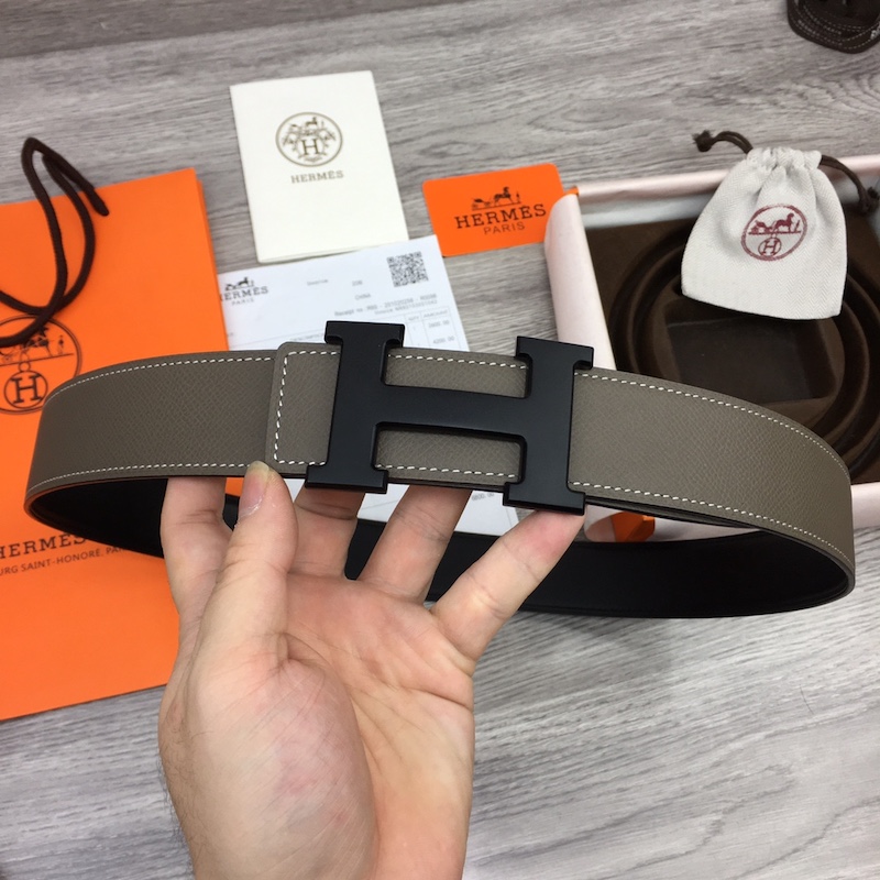 Hermes Men's Reversible Epsom Leather 38MM Belt Grey