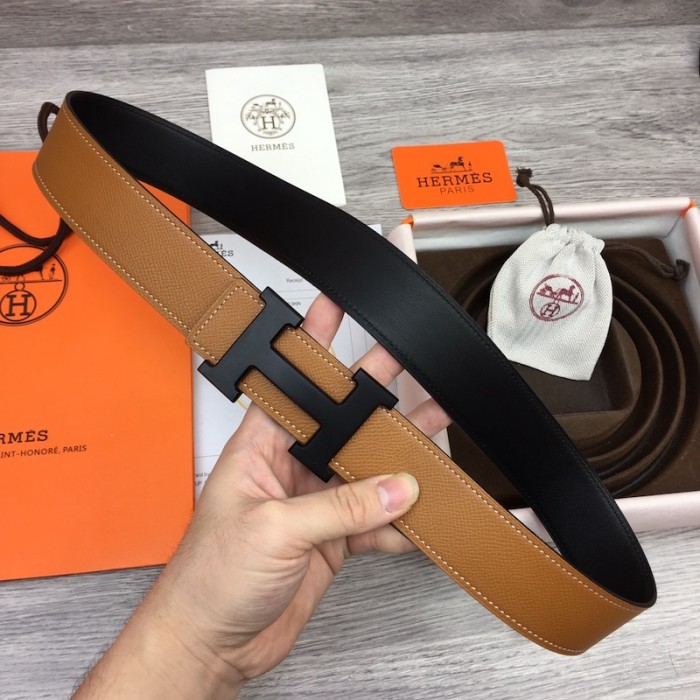 Hermes Men's Reversible Epsom Leather 38MM Belt Tan