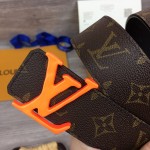 Replica LV monogram belt orange buckle