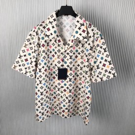 Replica Louis Vuitton Monogram Printed Short-Sleeved Silk Shirt