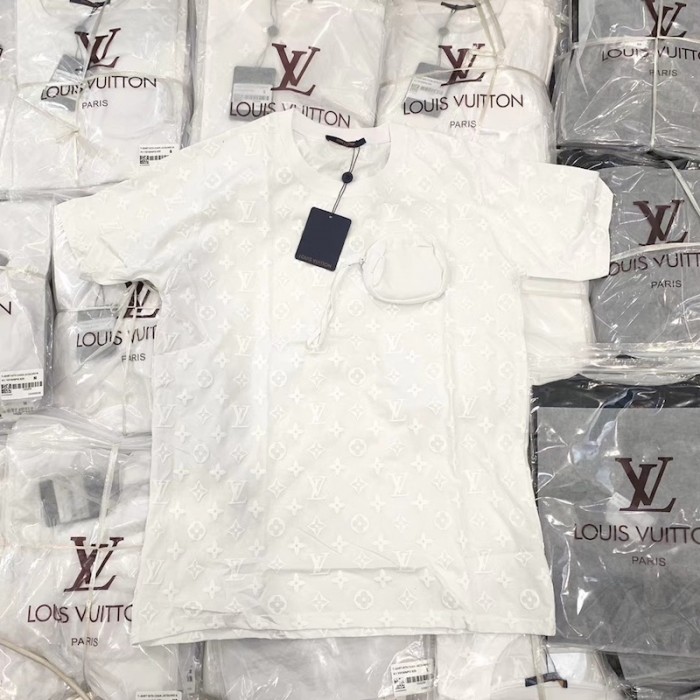 LV hook and loop monogram short pocket t shirt white