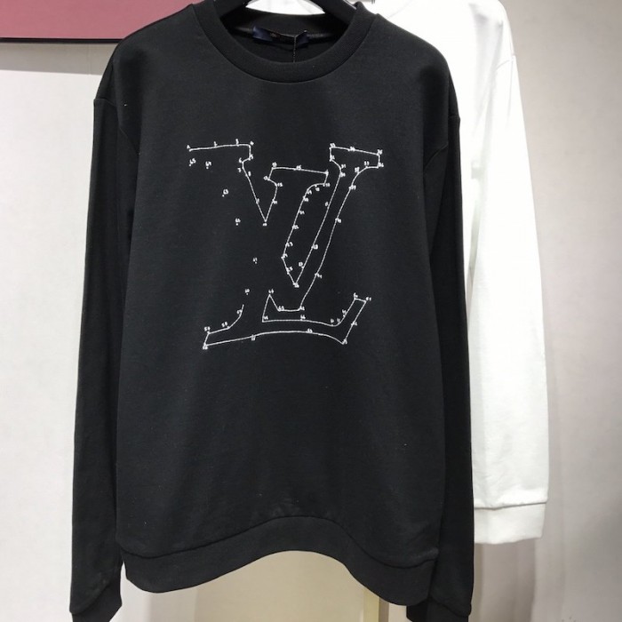 LV Stitch Print Embroidered Sweatshirt Black 1A84LS