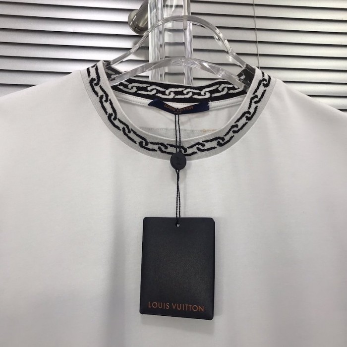LV t shirt with chain jacquard rib collar white