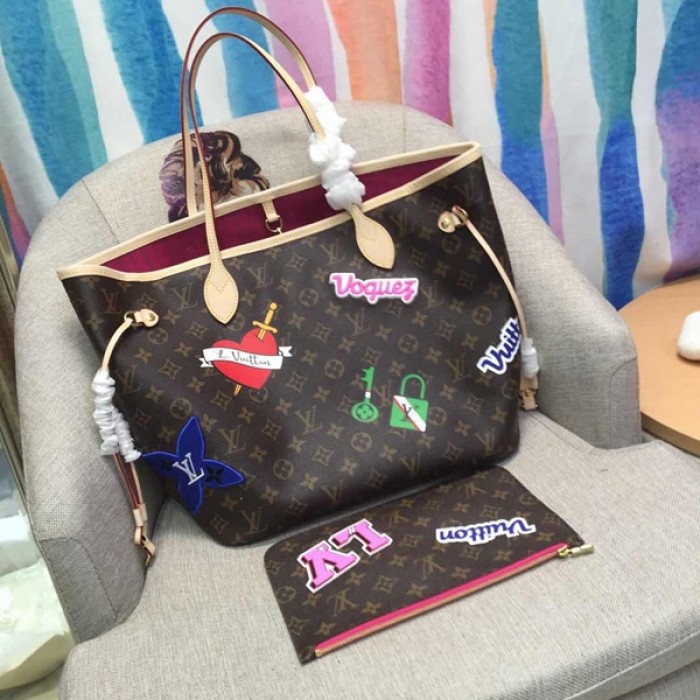 LV Monogram Canvas Neverfull MM Applied and Printed Patches