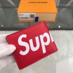 Replica LV x supreme slender wallet red