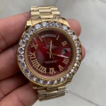 Replica Rolex 18K Gold Diamond Watch Red Face