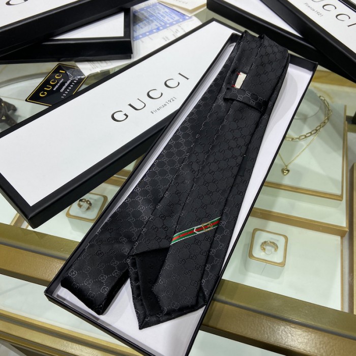 Gucci GG Pattern Silk Tie ‎Black 456520