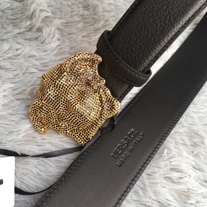 Versace 3D Medusa Diamond Togo Leather belt Black/ Bronze