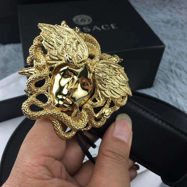 Versace Medusa Snake Wings Leather Belt Black/Gold