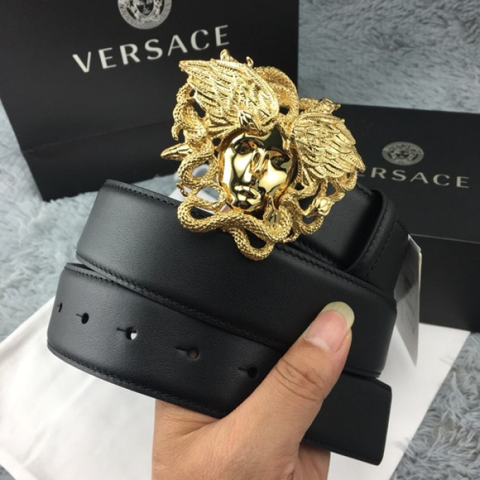 Versace Medusa Snake Wings Leather Belt Black/Gold