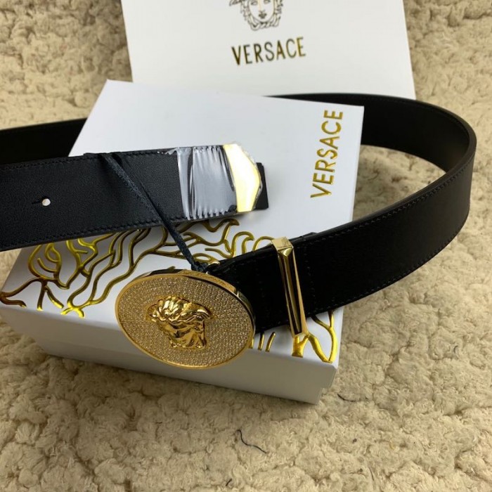 Versace Medusa Leather Belt with Diamonds Black