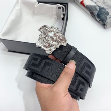 Versace Medusa Buckle Printed Nylon Belt Black