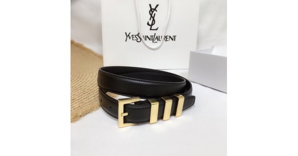 YSL Cassandre Monogram Belt in Black Leather / Gold