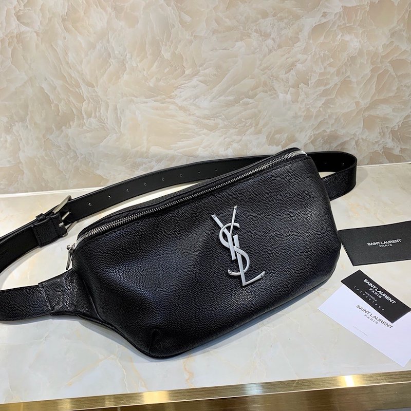YSL Classic Monogram Belt Bag Textured Leather Black with Silver