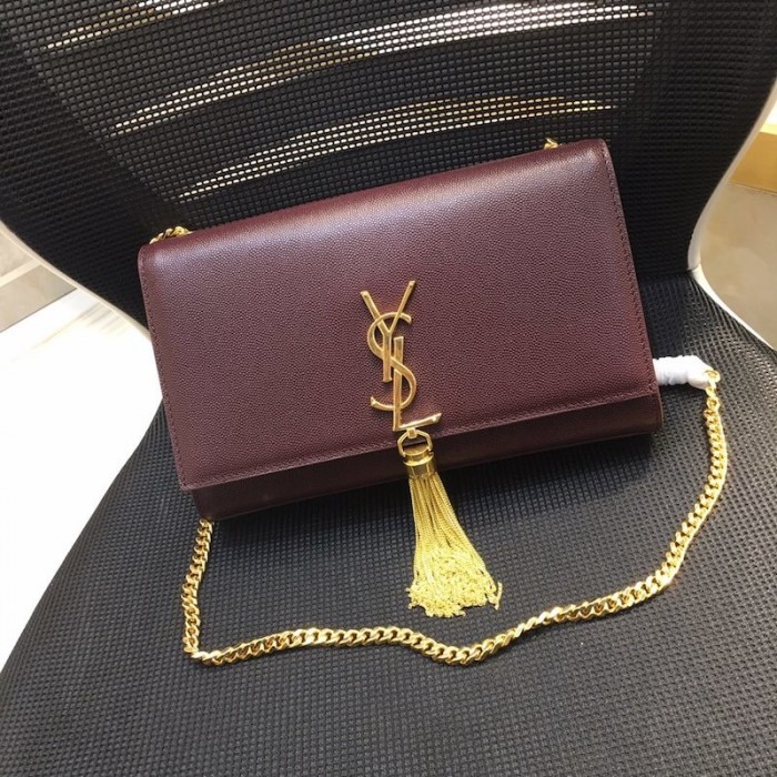 YSL Kate Medium Bag in Textured Leather Burgundy